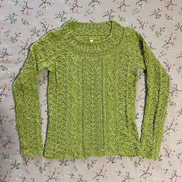 Sigrid Olsen Cable Knit Sweater Fisherman Pullover Jumper Pointelle Green XS - Picture 1 of 7